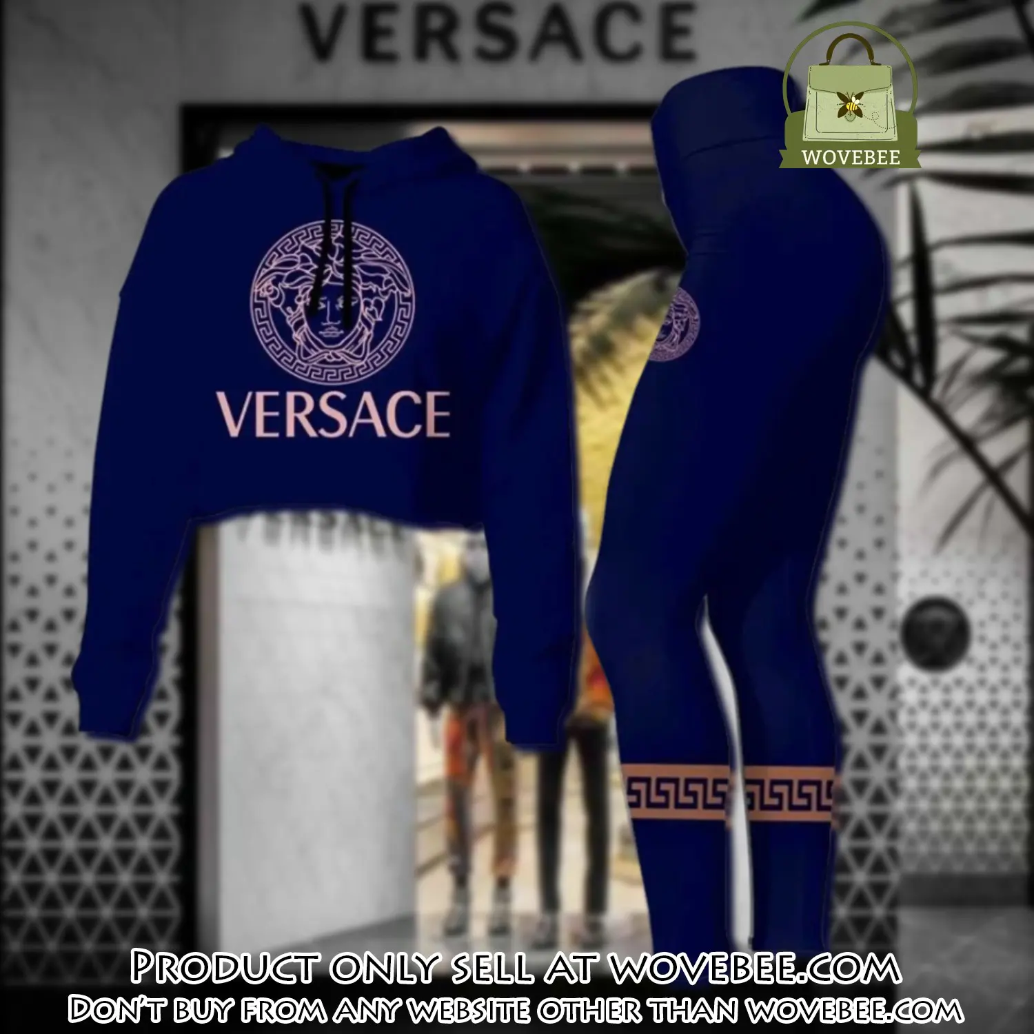 Versace medusa navy luxury brand clothes leggings and crop top set for women wvb5901530